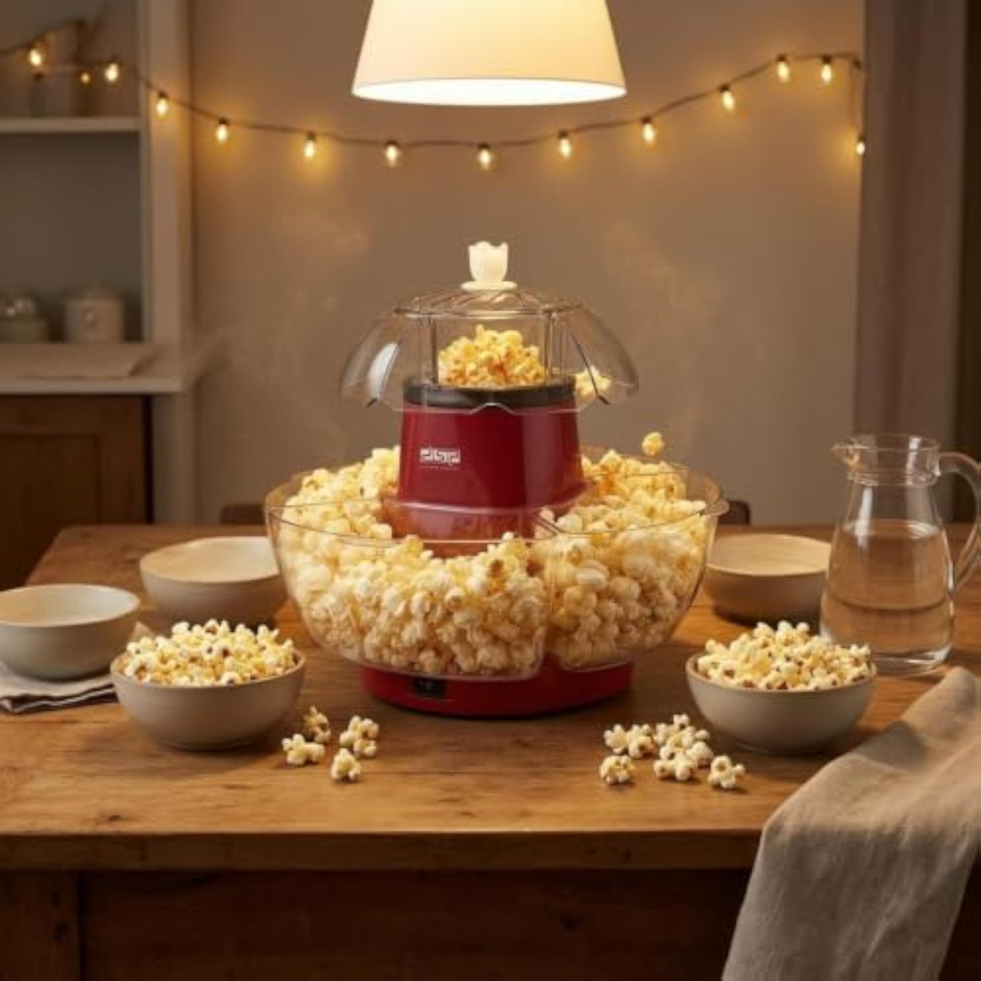 Red Body Popcorn Machine with Bowls Transparent Lid